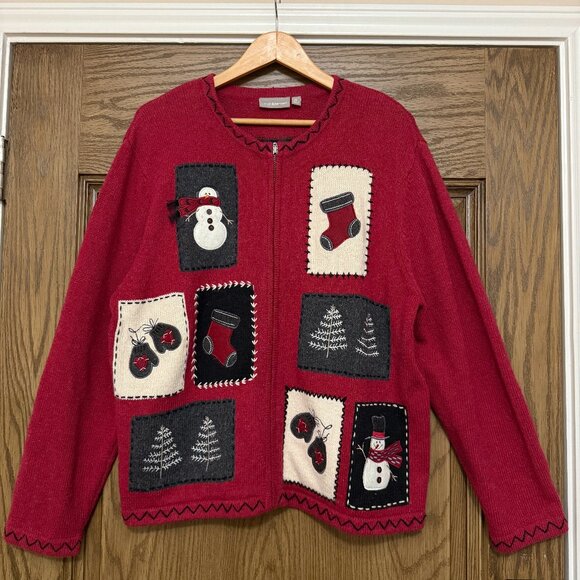 Croft & Barrow Christmas Sweater XL Snowman Full Zip Cardigan Angora Wool Blend - Picture 1 of 13